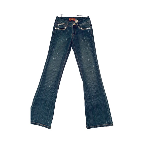 BOOM BOOM Authentic Jeanswear Crystal Embellished Boot Cut Jeans - Picture 2 of 4